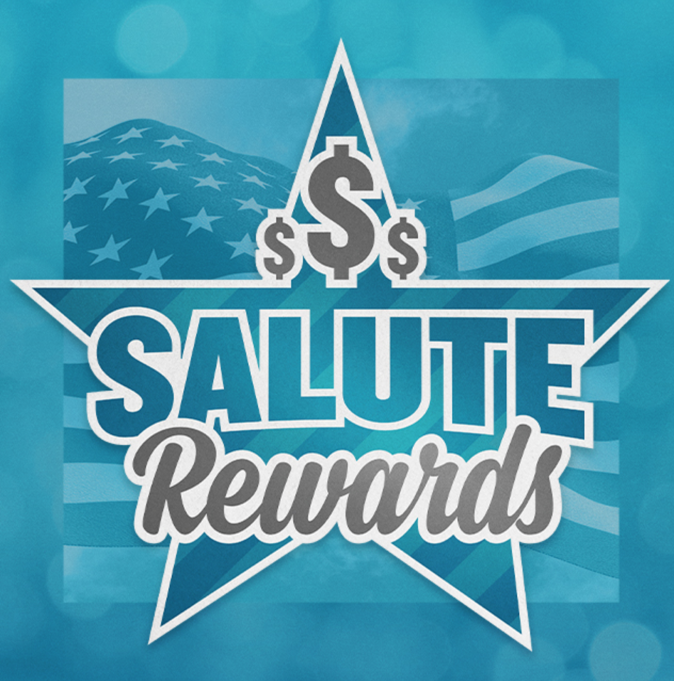 Salute Rewards logo with blue background