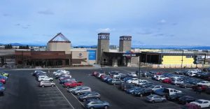 Spokane Tribe Casino arial of parking lot and building with expansion under construction