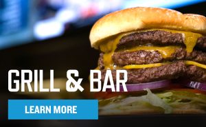 Image of burger with restaurant logo and learn more button
