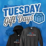 Tuesday Gift Days graphic with a longsleeve shirt and hoodie with the Spokane Tribe Casino logo on the chest