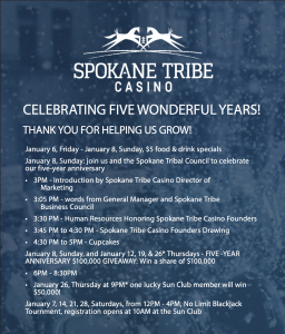 Spokane Tribe Casino Anniversary flyer