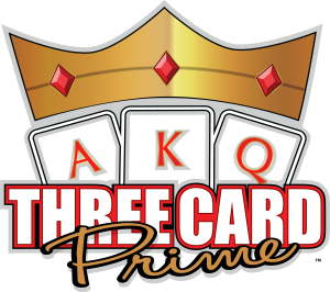 Three Card Prime logo with crown above Ace King Queen cards