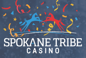 Spokane Tribe Casino logo with confetti falling over it