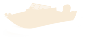 White silhouette of a long curved boat against a beige background, resembling a canoe profile.