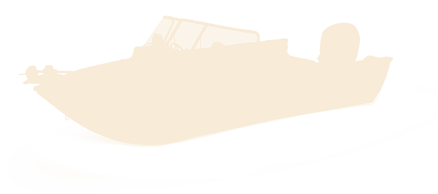 White silhouette of a long curved boat against a beige background, resembling a canoe profile.