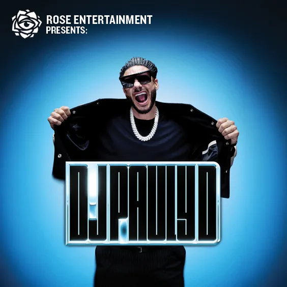 Promotional poster: man in sunglasses tears open his jacket to reveal a glowing 'DJ ARSHD' sign against a blue background.