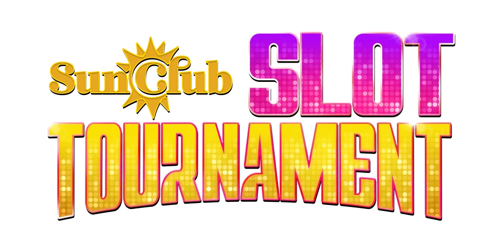 Vibrant logo featuring 'SunClub' with a sun illustration, then large gradient gold-to-pink letters spelling 'TOURNAMENT' in a dotted pattern.