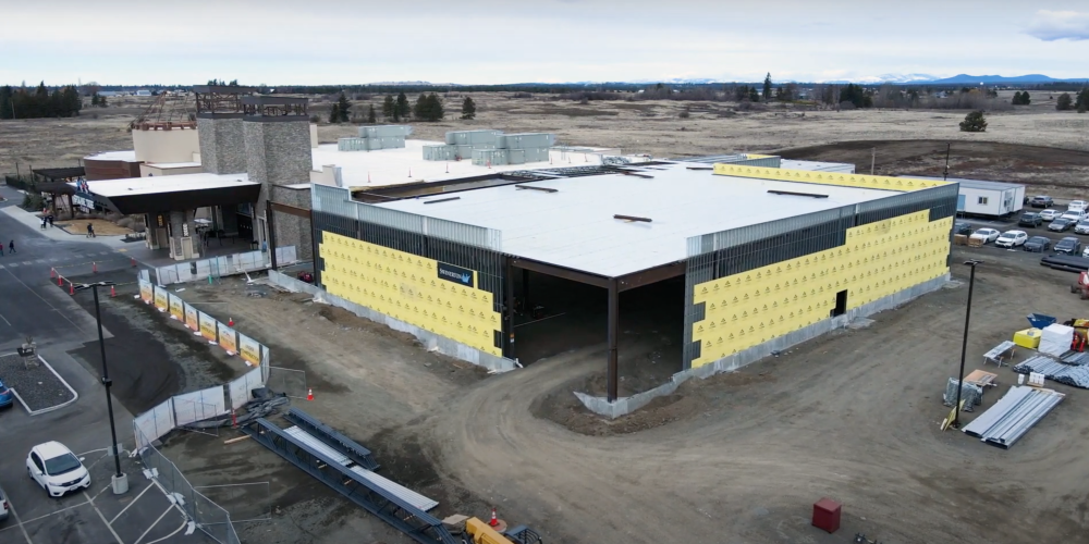A drone shot showing the walls going up on the expansions walls